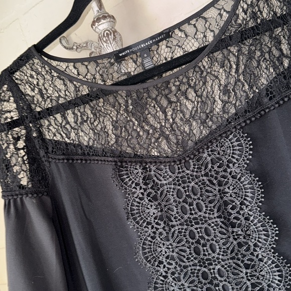 White House Black Market blouse black lace embellished small short sleeve - Picture 7 of 10